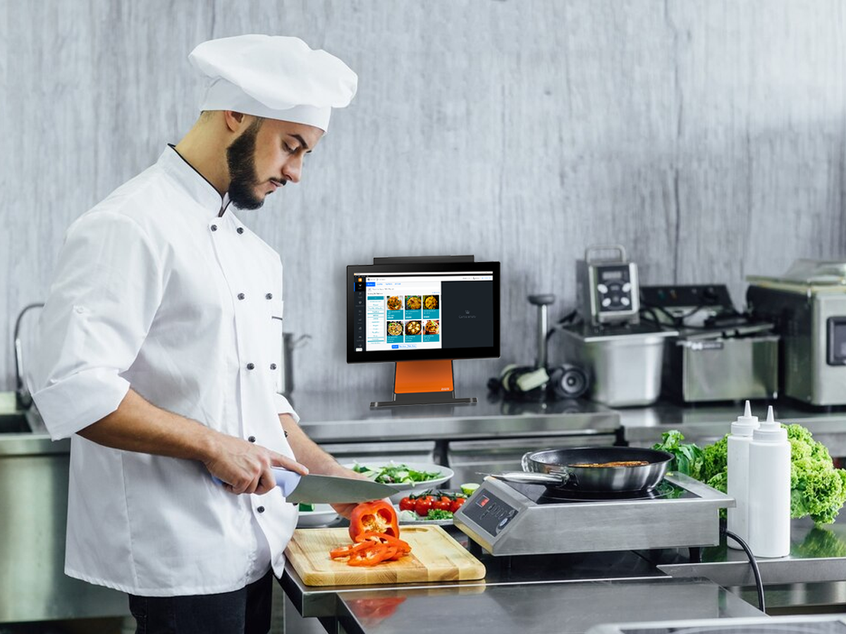 Kitchen staff with tablet